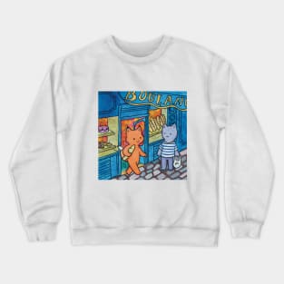 Cat and fox french bakery paris watercolor illustration Crewneck Sweatshirt